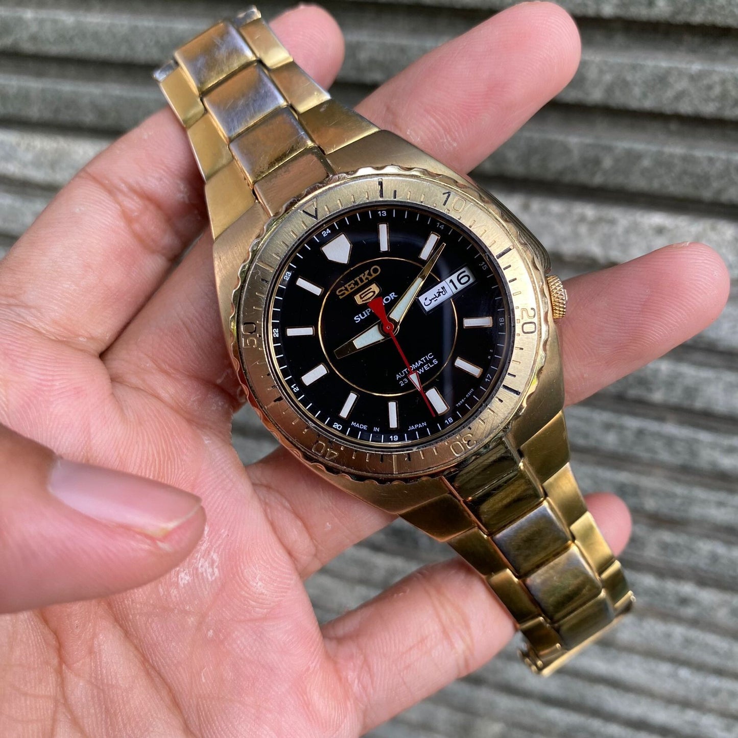RARE Seiko 5 Superior Black Dial Automatic 7S36-01F0 Gold Vintage Men Watch