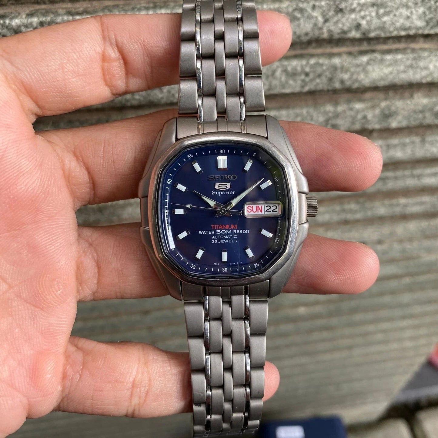 RARE Seiko 5 Superior SKZ091 Titanium Square Blue Dial-