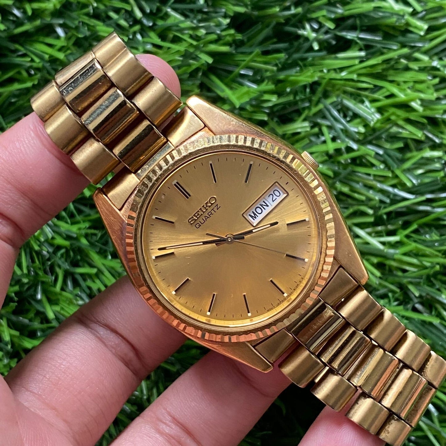 Rare Seiko Quartz SQ President Quartz 7n43-811 Gold DayDate Vintage Men Watch JR