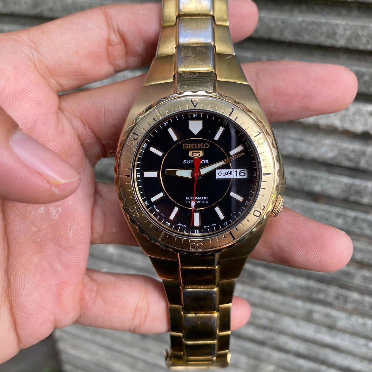 RARE Seiko 5 Superior Black Dial Automatic 7S36-01F0 Gold Vintage Men Watch
