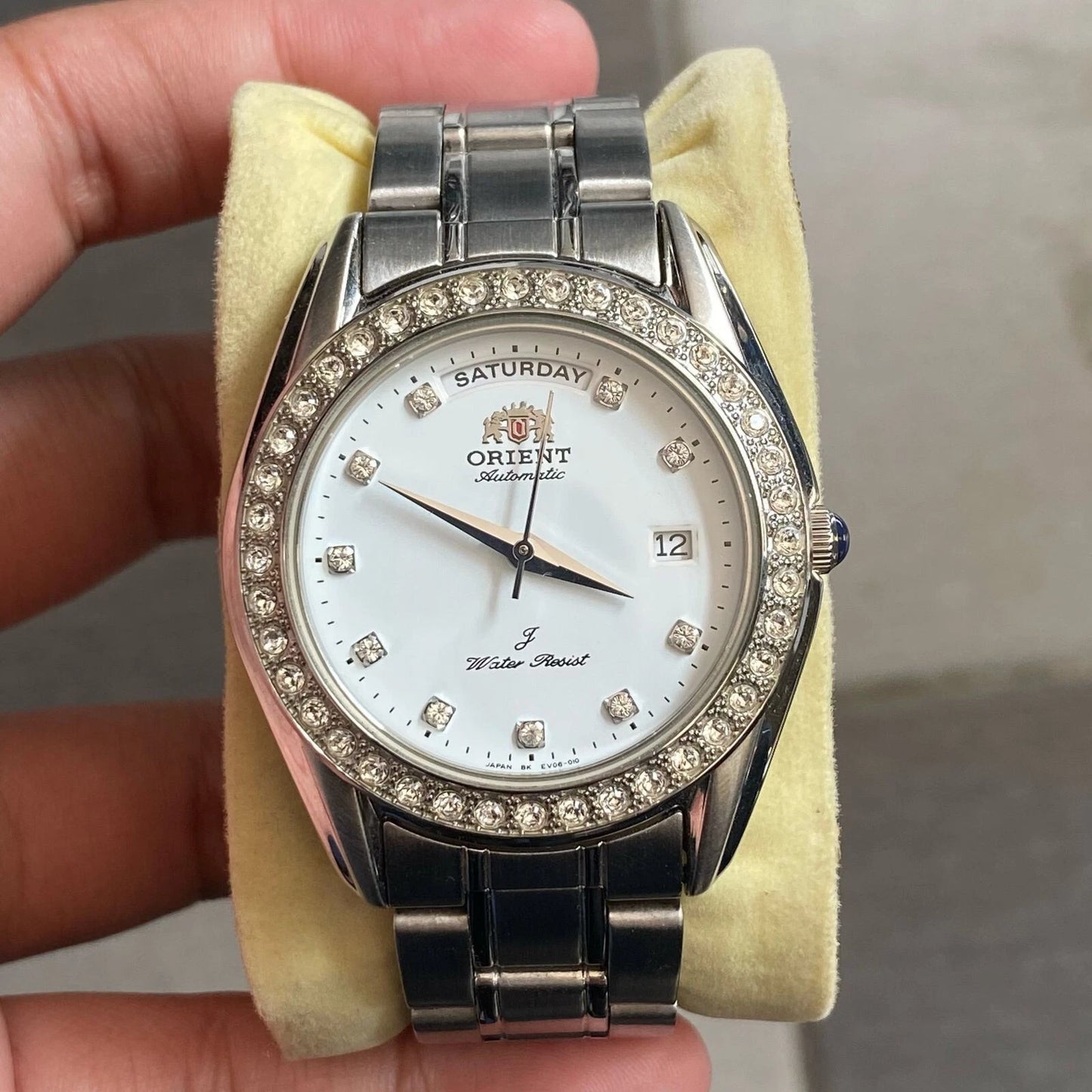 Rare Orient President Automatic White Dial Index Diamond Bezel Vintage Watch Men