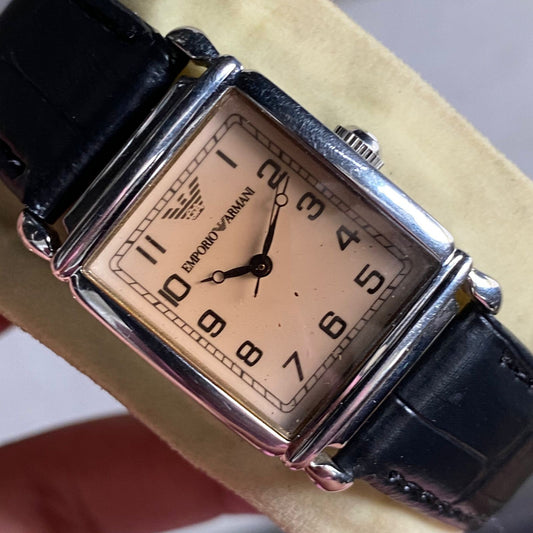 Rare Emporio Armani AR0204 Quartz Cream Tank Classic Watch Vintage Dress Men
