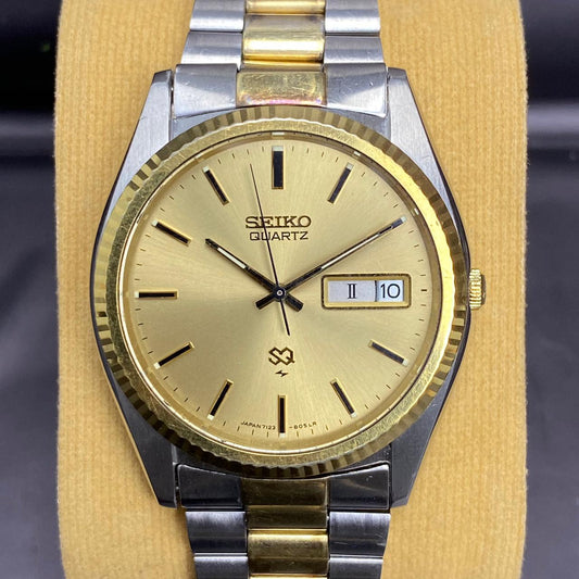 RARE Seiko SQ Quartz 7123-8050 Gold Dial Two Tone Day Date 1991s Vintage watch