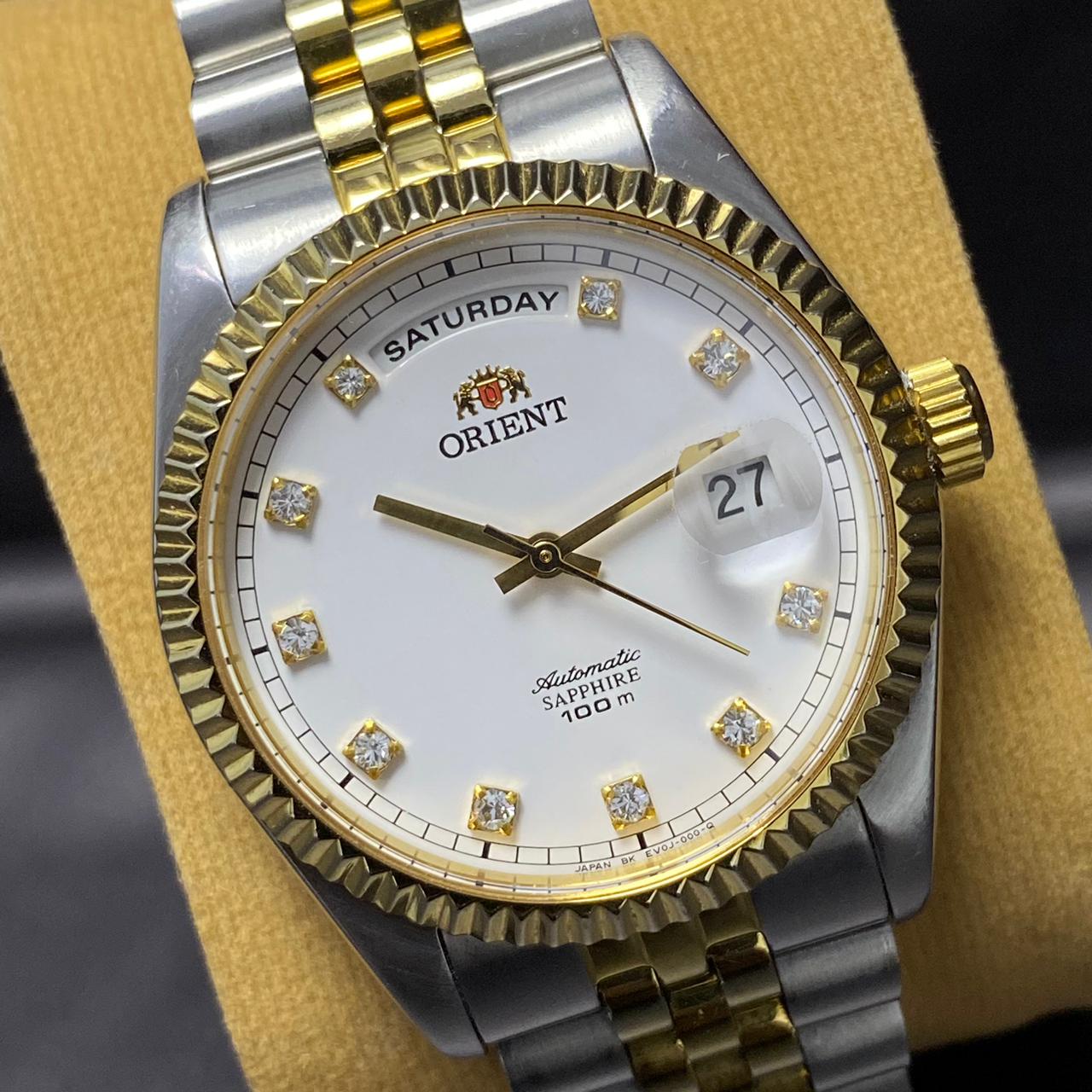 RARE Orient President Automatic EV0J-B0-B White Dial Diamond TwoTone 1990s Watch