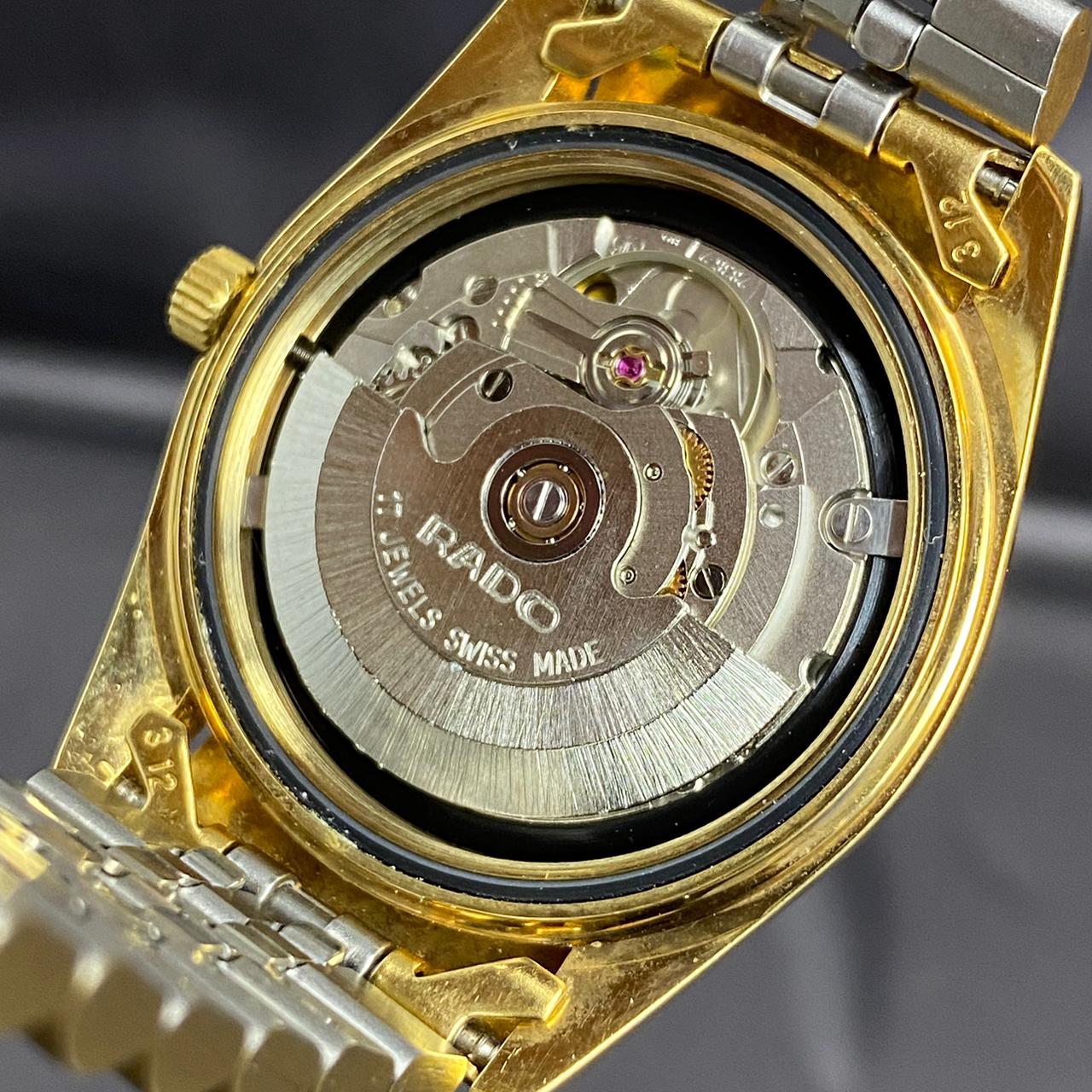 RARE Rado Voyager Automatic ETA Swiss Watch Day Date Full Gold 90s Vintage Men