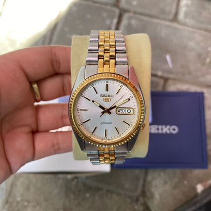 Seiko President SNXJ90 Automatic 7S26-3110 White Dial Two Tone Vintage Watch