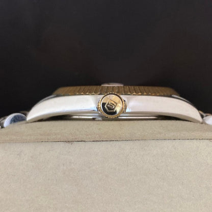 RARE Sandoz Quartz TwoTone Sapphire White Dial Roman Date Swiss Watch Men 90's