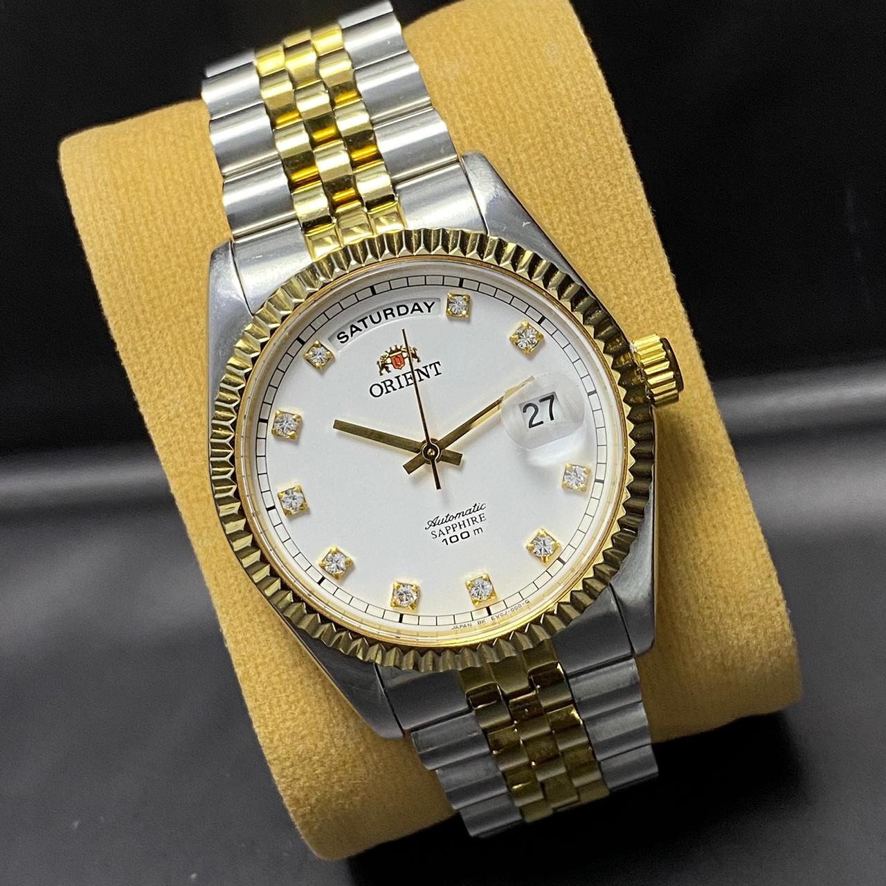 RARE Orient President Automatic EV0J-B0-B White Dial Diamond TwoTone 1990s Watch