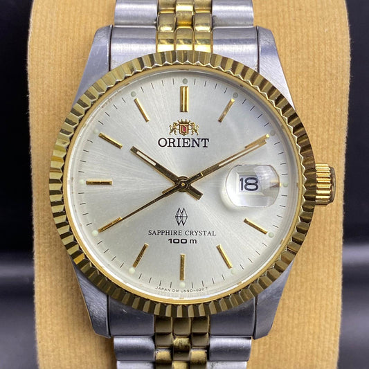 RARE Orient UN9D-80 Sapphire Crystal Two Tone Date Fluted Quartz 2000s Watch Men