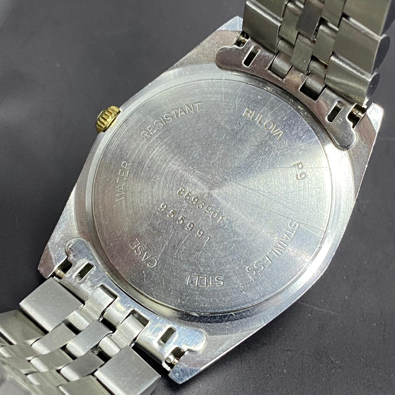 Rare Bulova Super Seville Calender Quartz Two Tone Gold Dial Vintage Watch Men