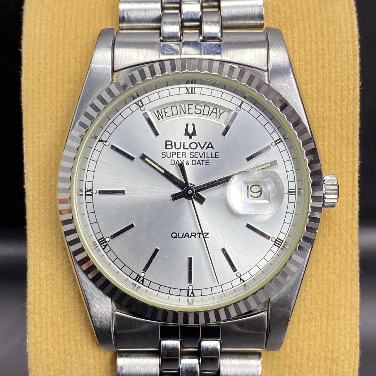 RARE Bulova President Super Seville DayDate Silver Dial Quartz Baton Swiss Watch