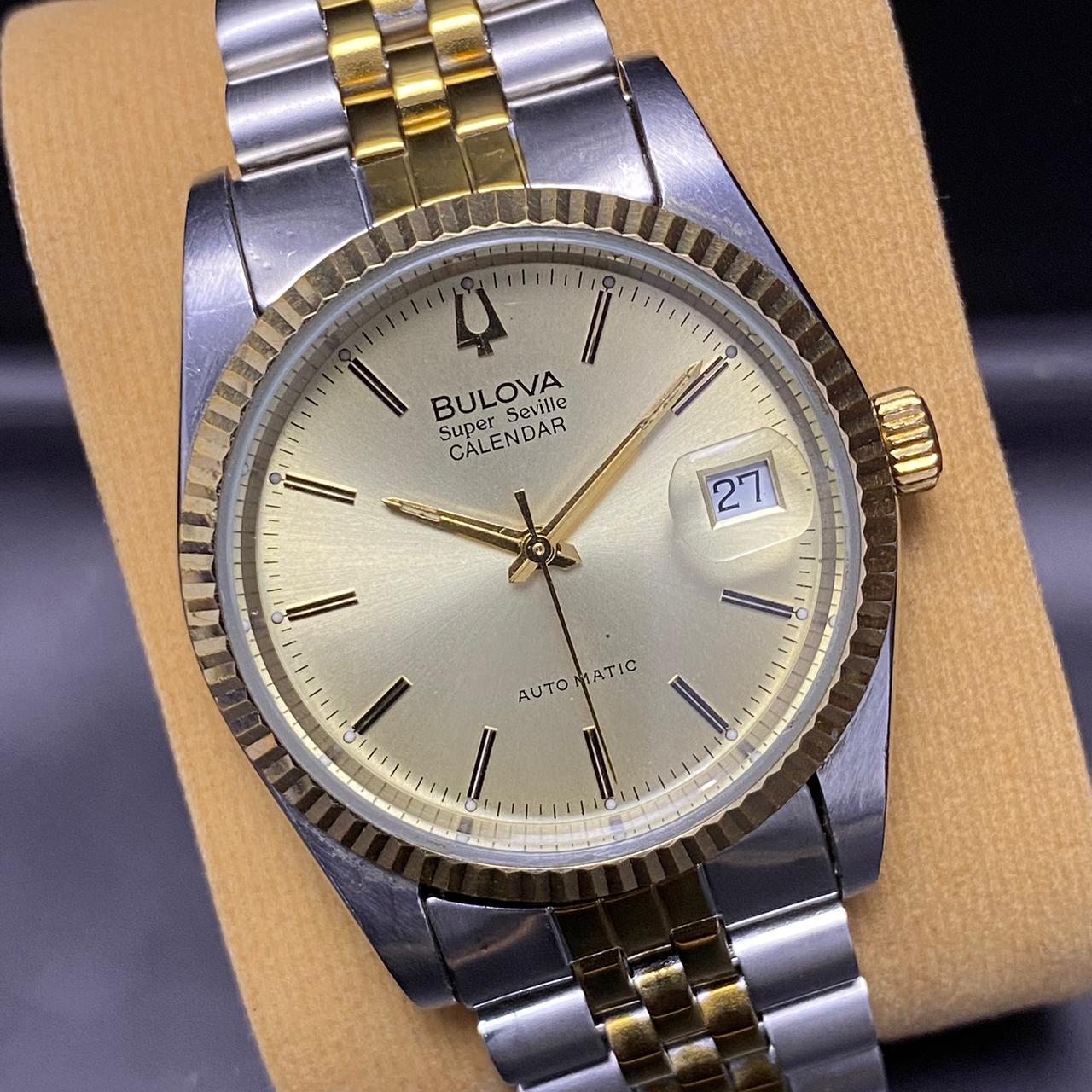 Rare Bulova Super Seville Calender Automatic Date Two Tone Gold Dial Watch Men