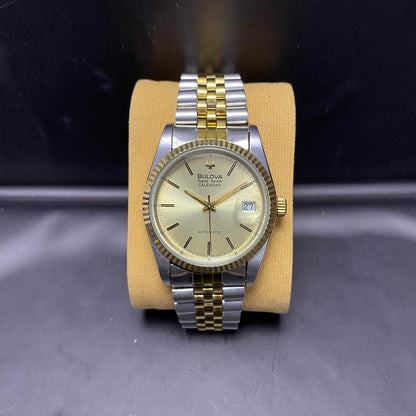 Rare Bulova Super Seville Calender Automatic Date Two Tone Gold Dial Watch Men
