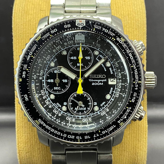 RARE Seiko Pilot Flight master SNA411P1 Chronograph 7T62-0EB0 Black Dial Watch