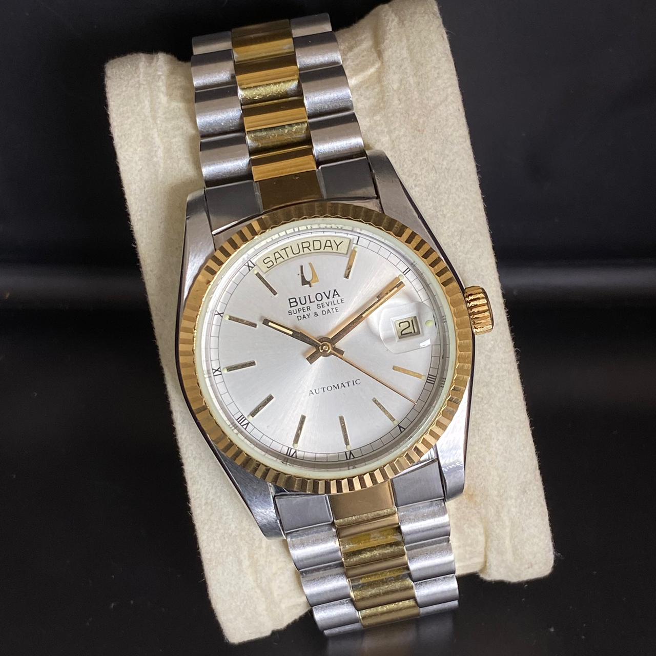 RARE Bulova President Super Seville Two Tone Automatic Gold Vintage Watch Men