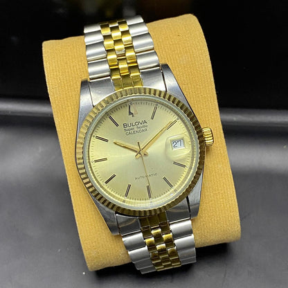 Rare Bulova Super Seville Calender Automatic Date Two Tone Gold Dial Watch Men