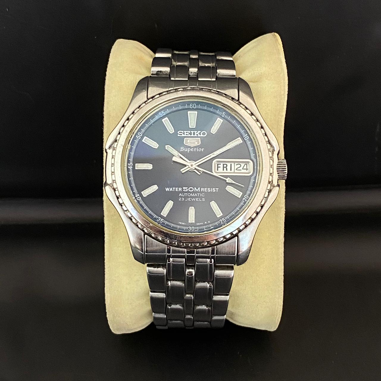 Rare Seiko Superior SKZ049 Automatic 7S36 Blue Sunburst Dial 70's Vintage Watch