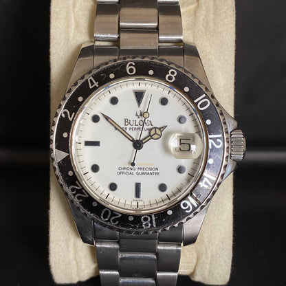 Rare Bulova Super Perpetual Date Automatic White Dial Black 1990s Swiss Watch