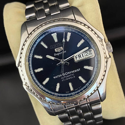 Rare Seiko Superior SKZ049 Automatic 7S36 Blue Sunburst Dial 70's Vintage Watch