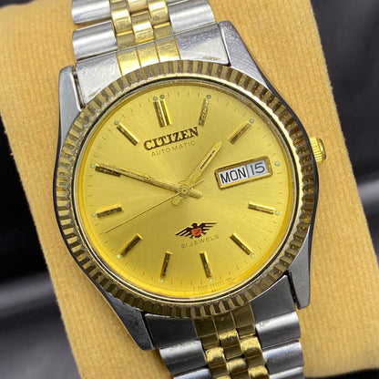 RARE Citizen President Automatic Eagle Gold Dial Day Date Two Tone JDM Watch Men