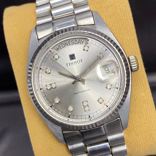 RARE Tissot President Automatic Diamond Index Silver Dial 1990s Swiss Watch Men