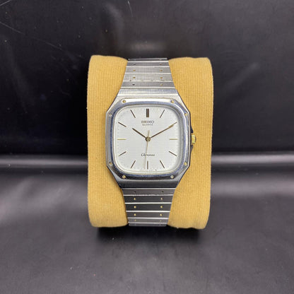 Rare Seiko Chronos Quartz 7731-5130 Square Silver Oak Style 1985s Vintage Watch