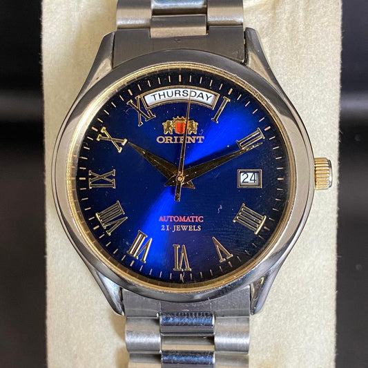 Rare Orient President Automatic EV0H-A00 Blue Dial Roman 1994s Vintage Watch Men