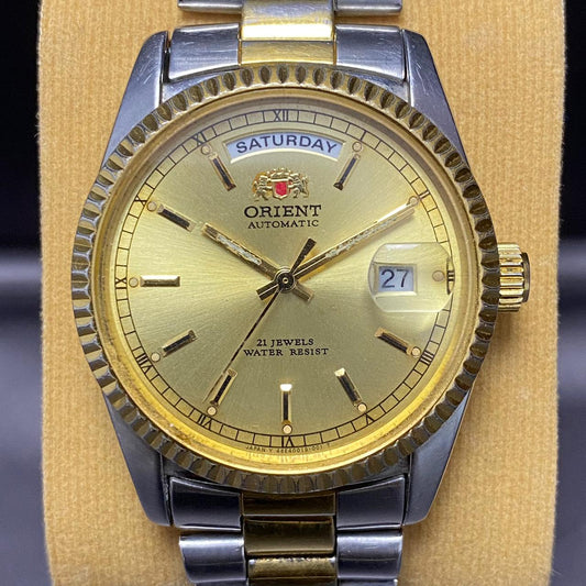 Rare Orient President Automatic 46E001-90 Gold Dial Baton Two Tone 1990s Watch
