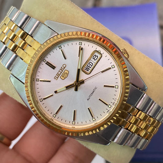 Seiko President SNXJ90 Automatic 7S26-3110 White Dial Two Tone Vintage Watch