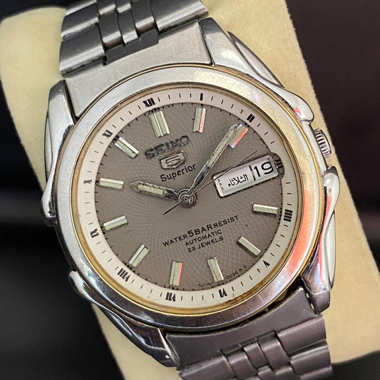 RARE Seiko Superior Automatic Gray Dial Whirlpool Day Date 1998's Vintage Watch