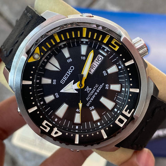 Rare Seiko Prospex Baby Tuna SRPF35K1 Automatic YellowFin Black Dial Diver Watch