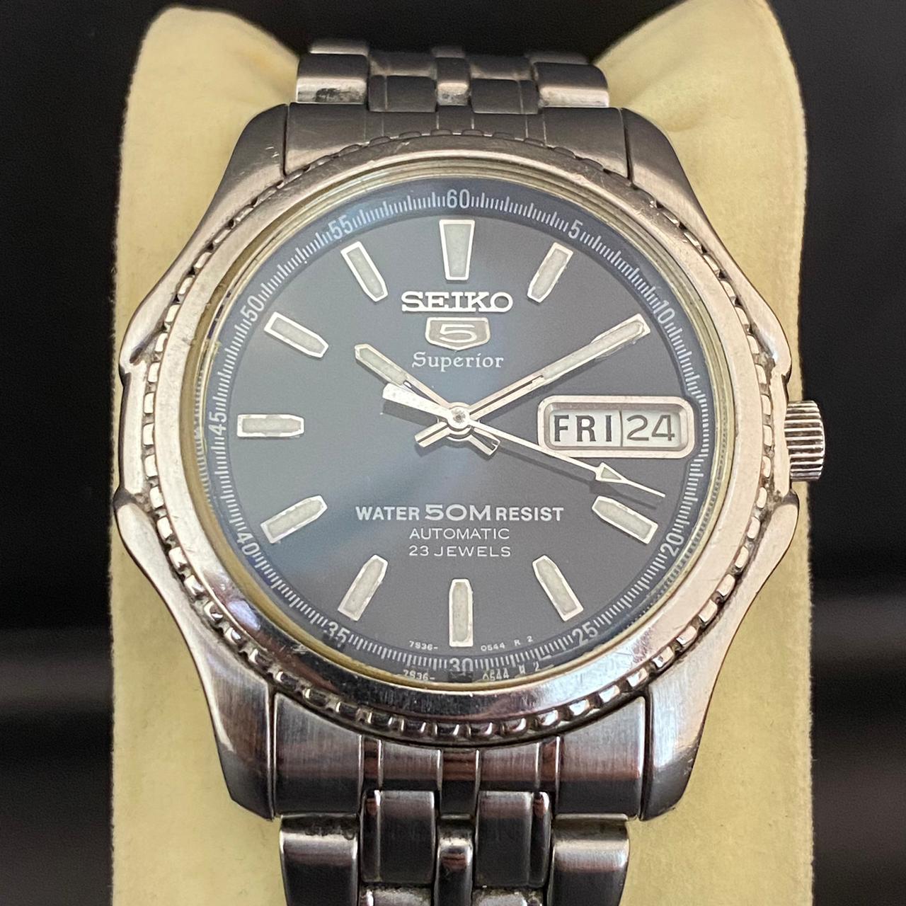 Rare Seiko Superior SKZ049 Automatic 7S36 Blue Sunburst Dial 70's Vintage Watch