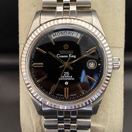 Rare Titoni President Cosmoking Automatic 737-360 Black Dial 1980s Watch Swiss