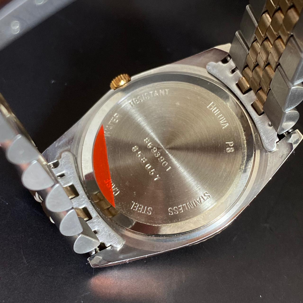 Rare Bulova Super Seville Calender Quartz Two Tone Gold Dial Vintage Watch Men