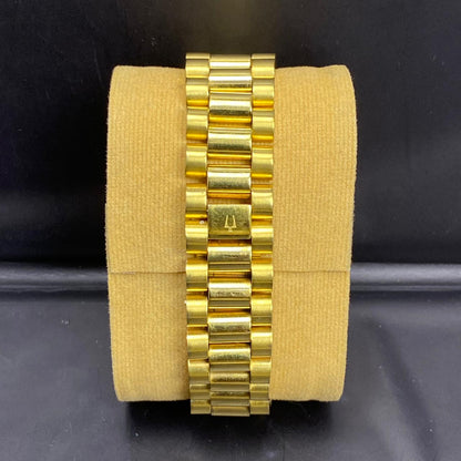 RARE Bulova President Day Date Gold Dial Diamond Bezel Quartz 93191 Watch Men