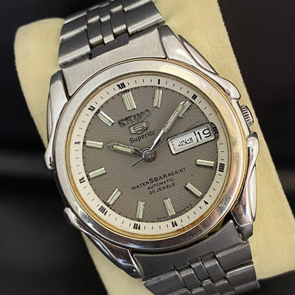 RARE Seiko Superior Automatic Gray Dial Whirlpool Day Date 1998's Vintage Watch