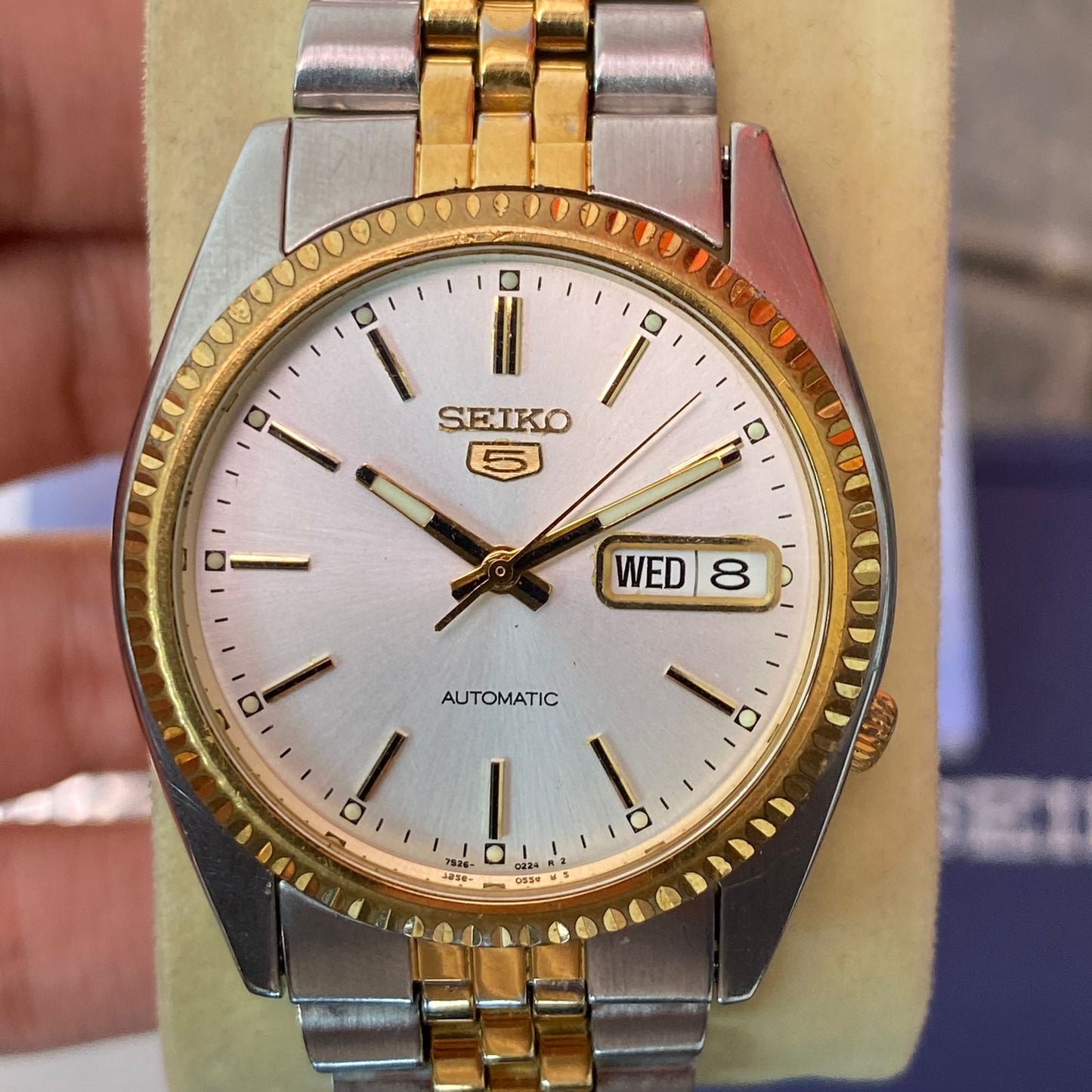 Seiko President SNXJ90 Automatic 7S26-3110 White Dial Two Tone Vintage Watch