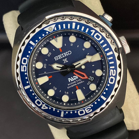 Rare Seiko Prospex PADI SUN065 Kinetic 5M85-0AB0 GMT Diver Blue Dial Watch Men