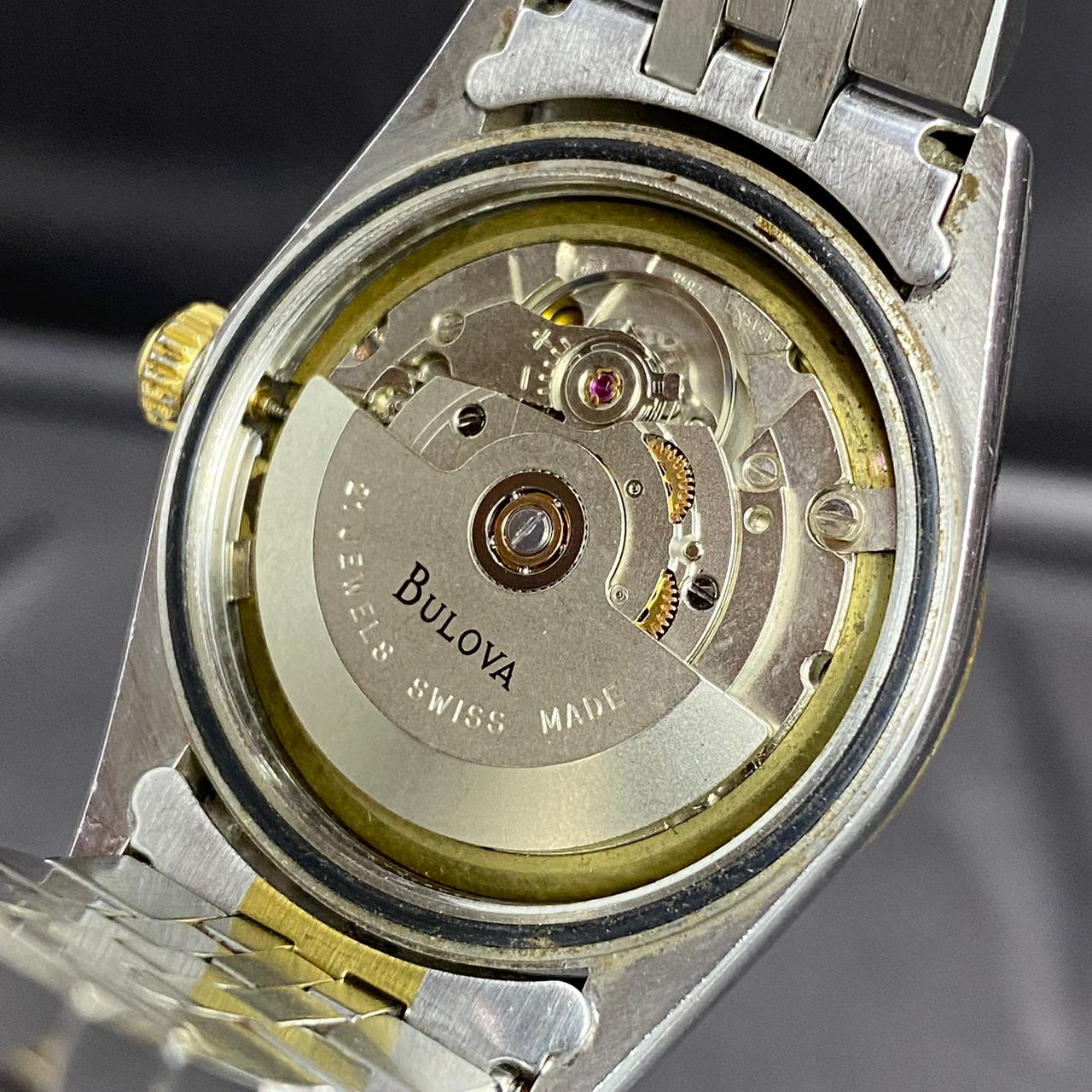 RARE Bulova Chronoprecision Date Roman Index White Dial Automatic Two Tone Swiss
