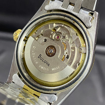 RARE Bulova Chronoprecision Date Roman Index White Dial Automatic Two Tone Swiss