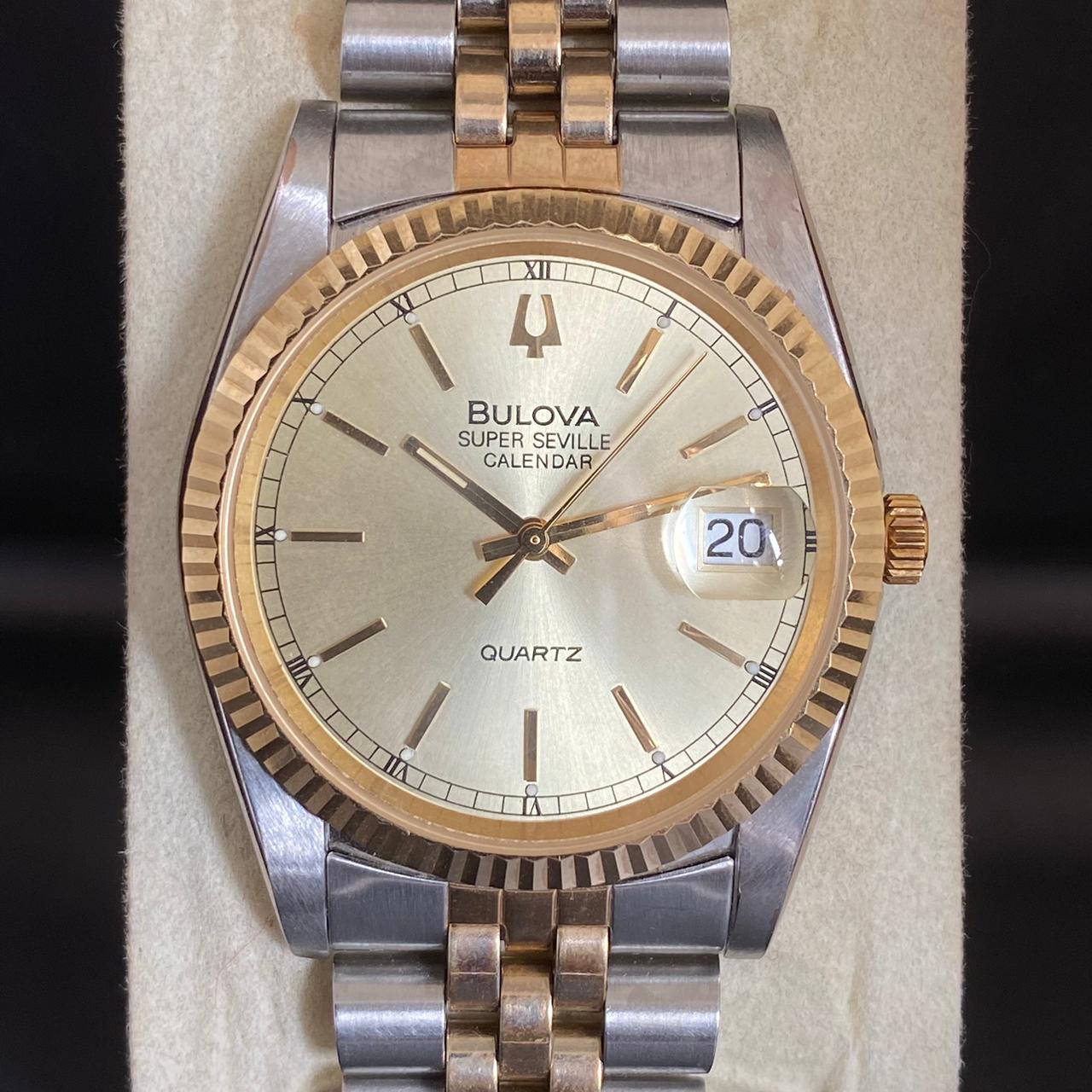 RARE Bulova Super Seville President Day Date Diamond Index Two Tone Watch Men