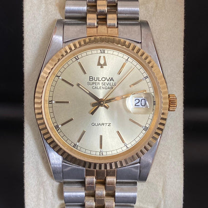 RARE Bulova Super Seville President Day Date Diamond Index Two Tone Watch Men
