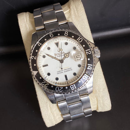 Rare Bulova Super Perpetual Date Automatic White Dial Black 1990s Swiss Watch