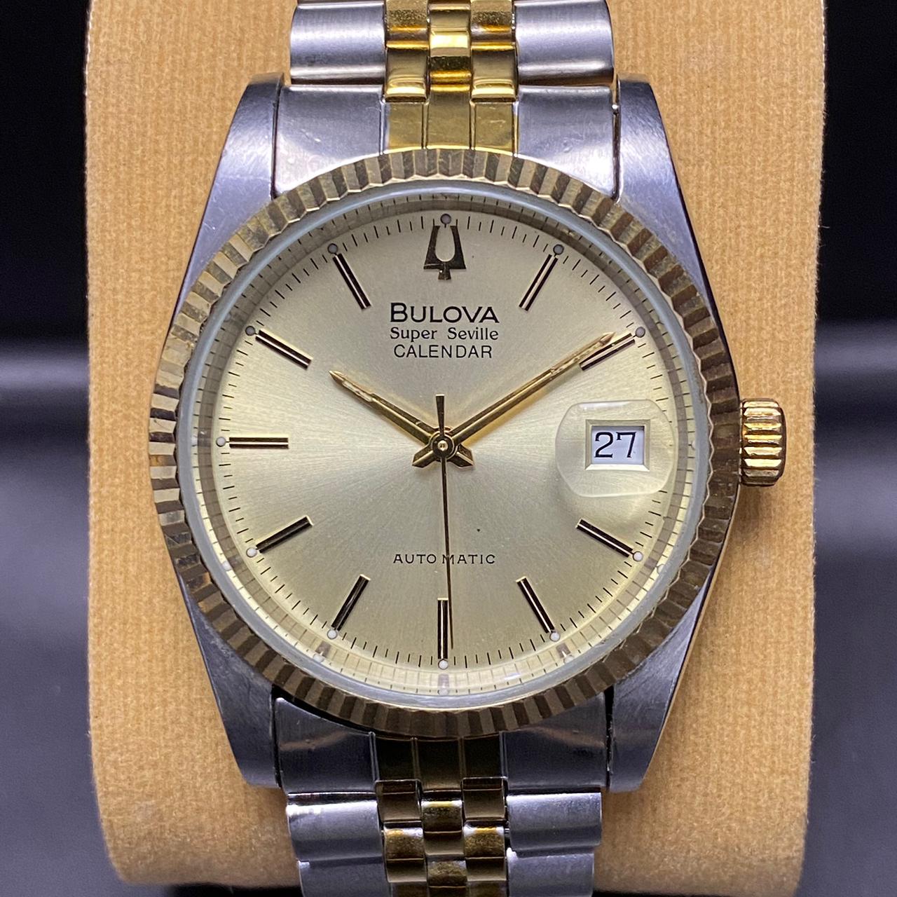 Rare Bulova Super Seville Calender Automatic Date Two Tone Gold Dial Watch Men