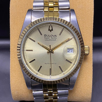 Rare Bulova Super Seville Calender Automatic Date Two Tone Gold Dial Watch Men