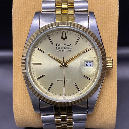 Rare Bulova Super Seville Calender Automatic Date Two Tone Gold Dial Watch Men