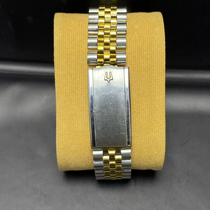 Rare Bulova Super Seville Calender Quartz Two Tone Gold Dial Vintage Watch Men