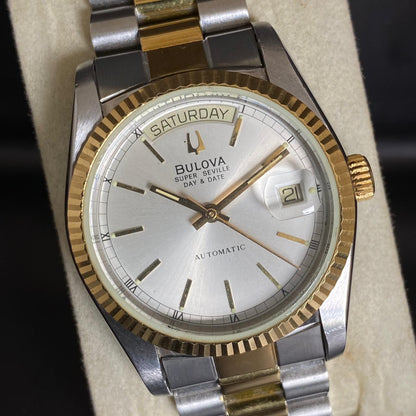 RARE Bulova President Super Seville Two Tone Automatic Gold Vintage Watch Men