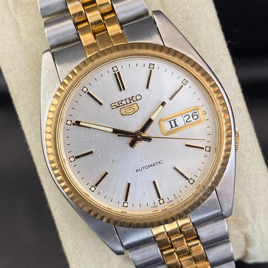 RARE Seiko President SNXJ90 Automatic 7S26-3110 White Dial TwoTone Vintage 1990s