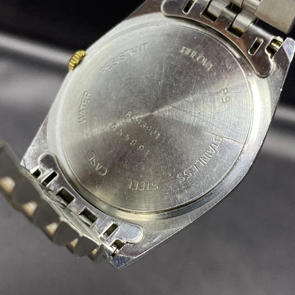 Rare Bulova Super Seville Calender Quartz Two Tone Gold Dial Vintage Watch Men